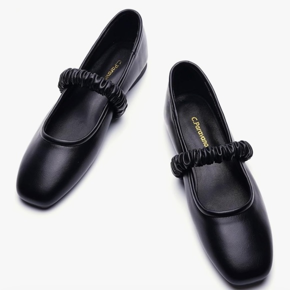 C.Paravana Shoes - Chic Black Flats with Elastic Strap